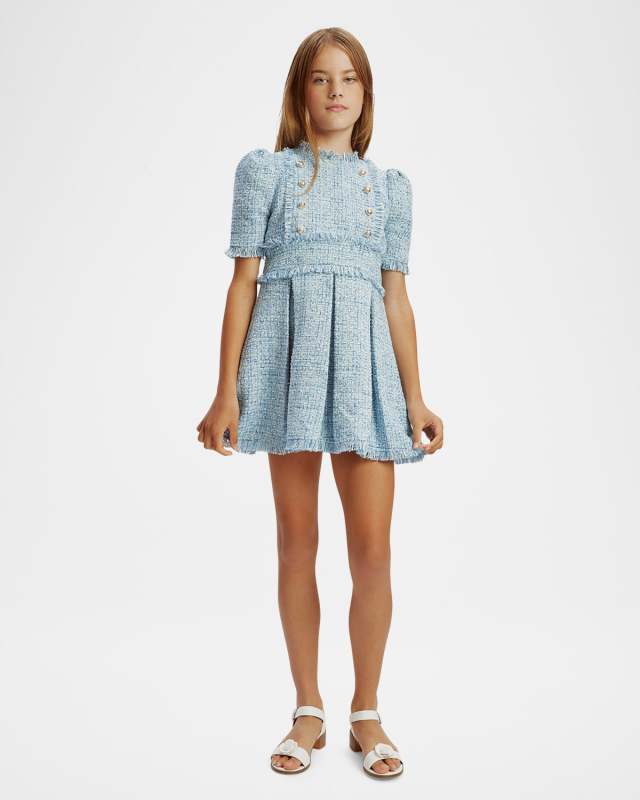 Girl's Brielle Boucle Fringe Trim Dress, Size 7-